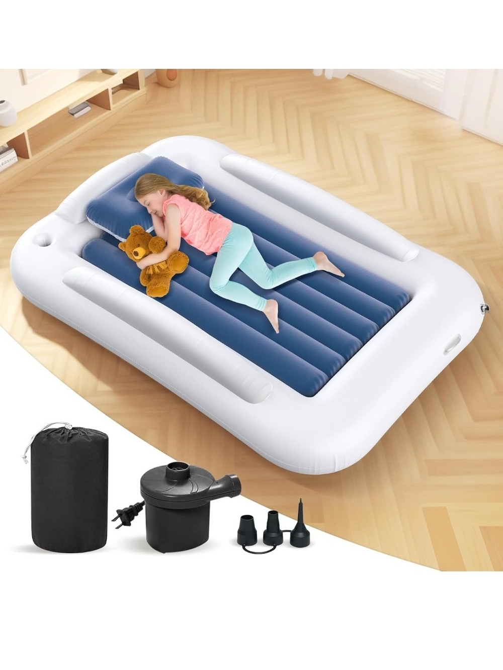 Kids Inflatable Sleep Mat - White and Blue